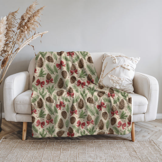 Christmas Pinecones Velveteen Plush Blanket