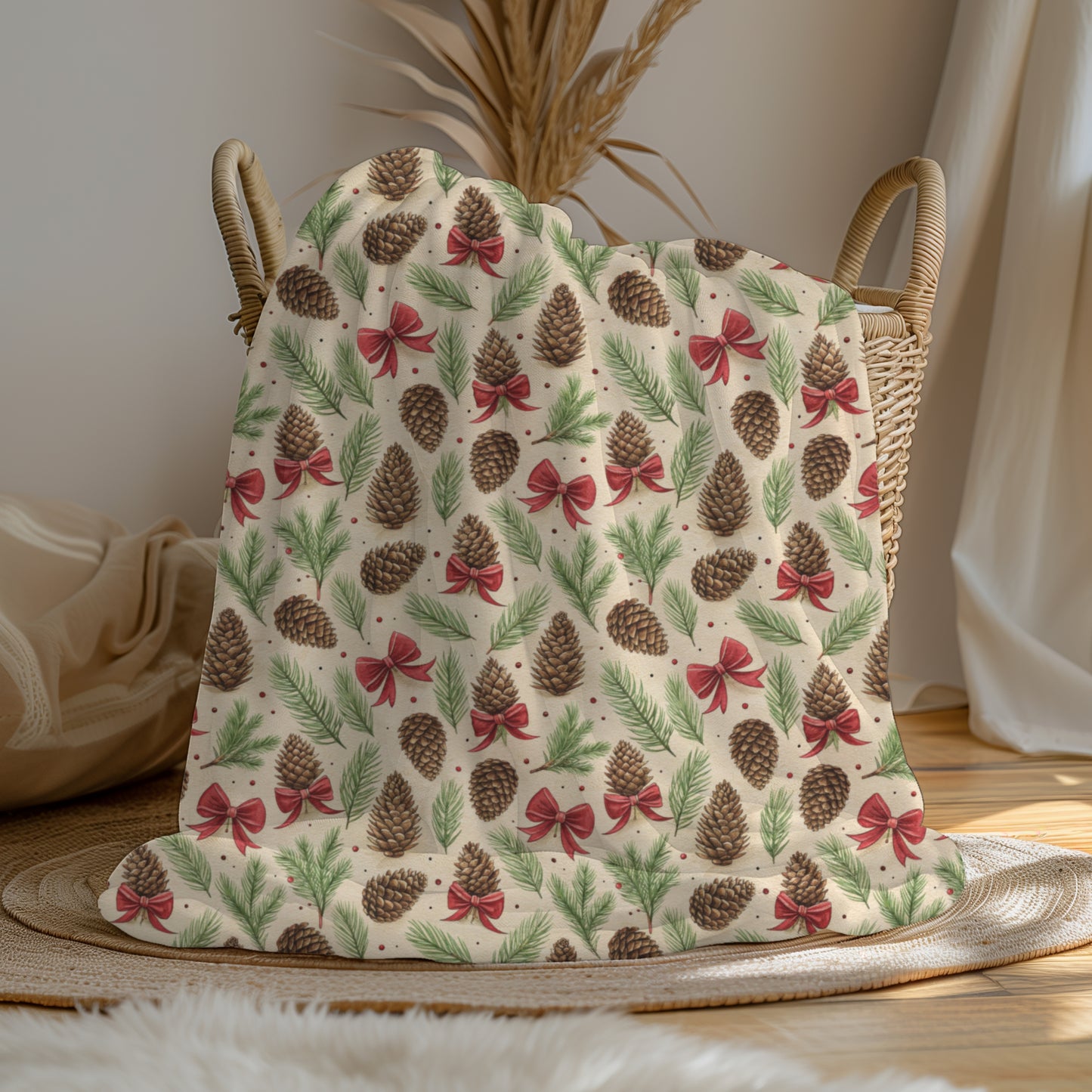 Christmas Pinecones Velveteen Plush Blanket