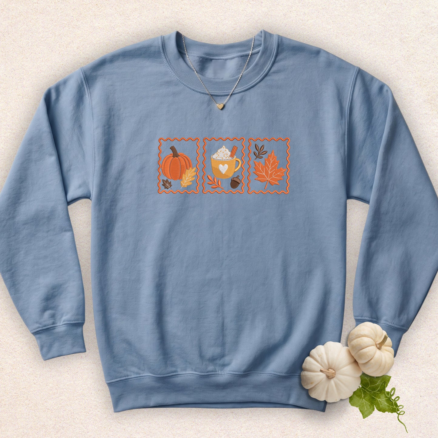 Embroidered Cozy Fall Stamps Sweatshirt