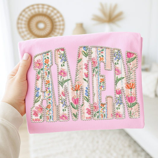 Faux Floral Patchwork AMEN Tee