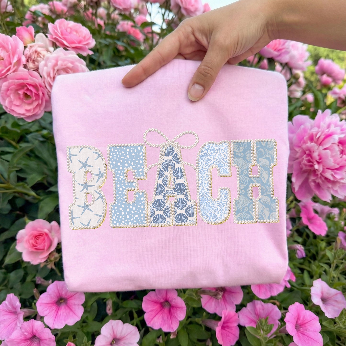 Faux Pearl Patch BEACH Tee