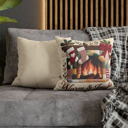 Christmas Fireplace Faux Suede Pillowcase