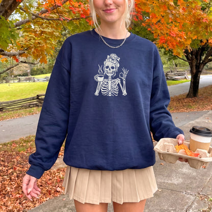 Embroidered Caffeinated & Unbothered Skeleton Sweatshirt