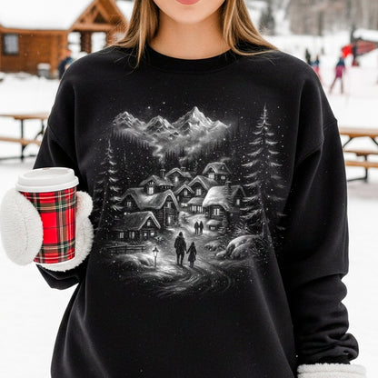 Silent Night Snowy Mountain Village Sweatshirt