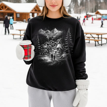Silent Night Snowy Mountain Village Sweatshirt