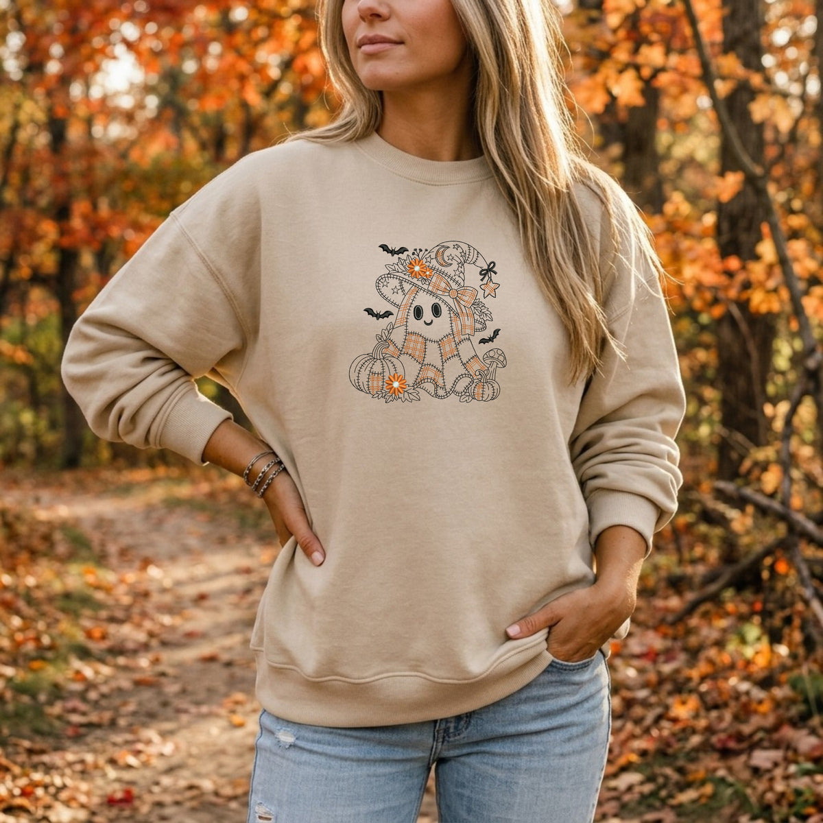 Embroidered Pumpkin Patch Ghost Sweatshirt
