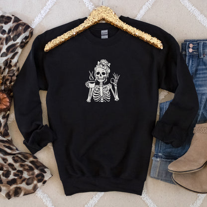Embroidered Caffeinated & Unbothered Skeleton Sweatshirt