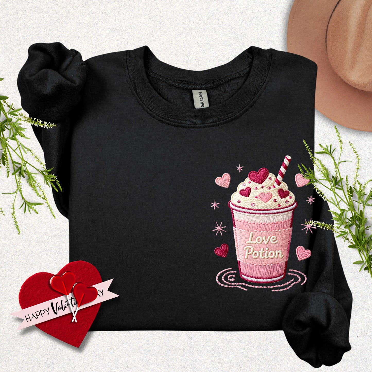 Faux Embroidery Love Potion Sweatshirt