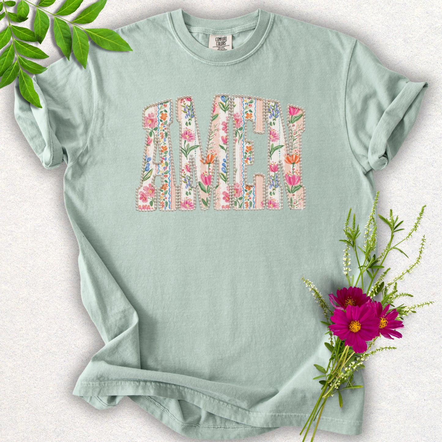 Faux Floral Patchwork AMEN Tee