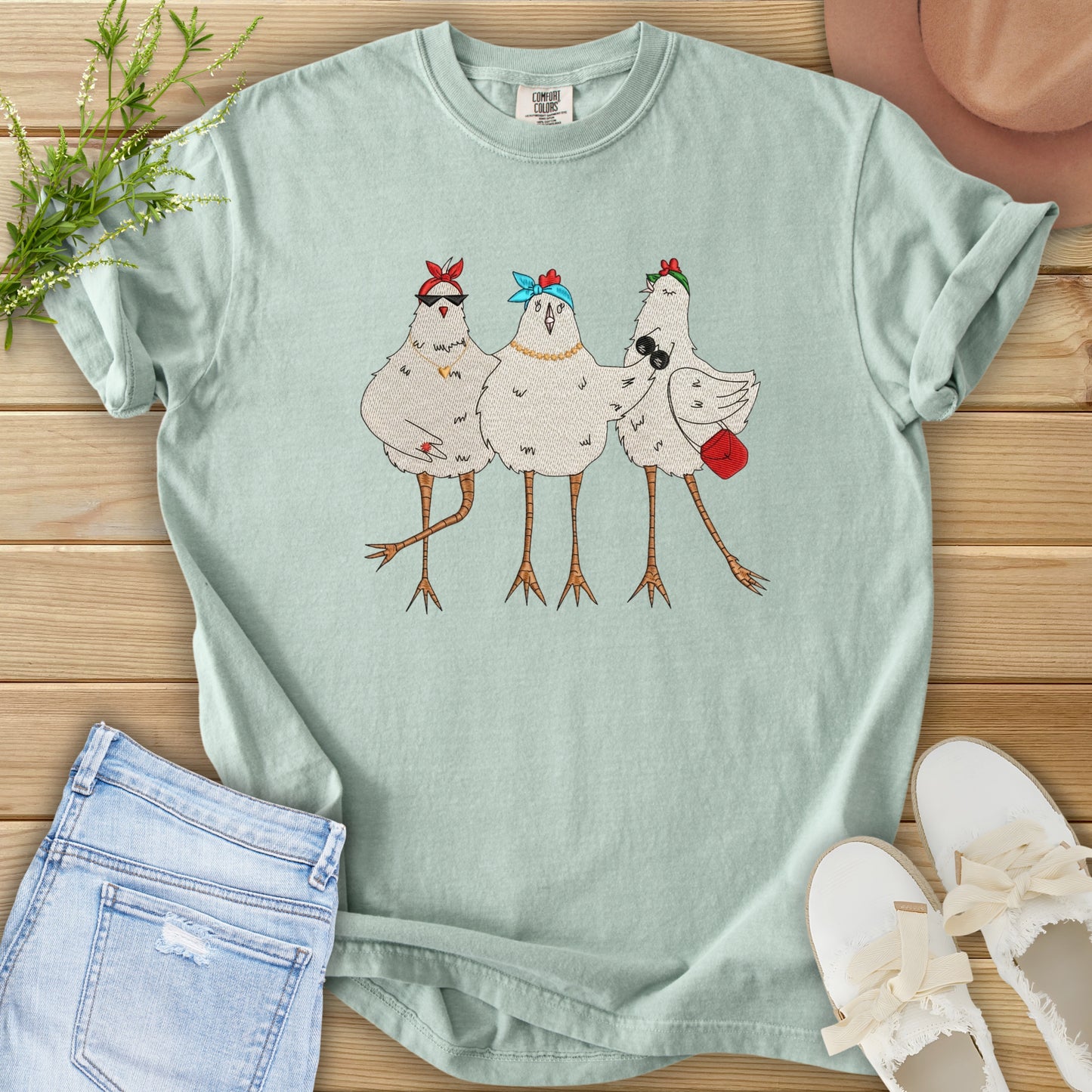 Faux Embroidery Chicken Gals Tee