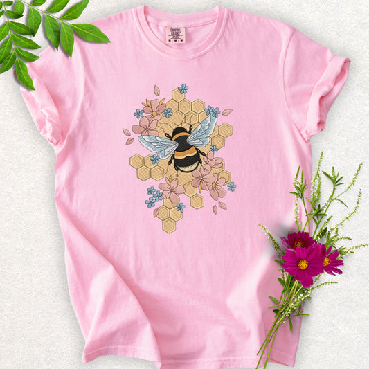 Faux Embroidery Honeycomb Bee Tee