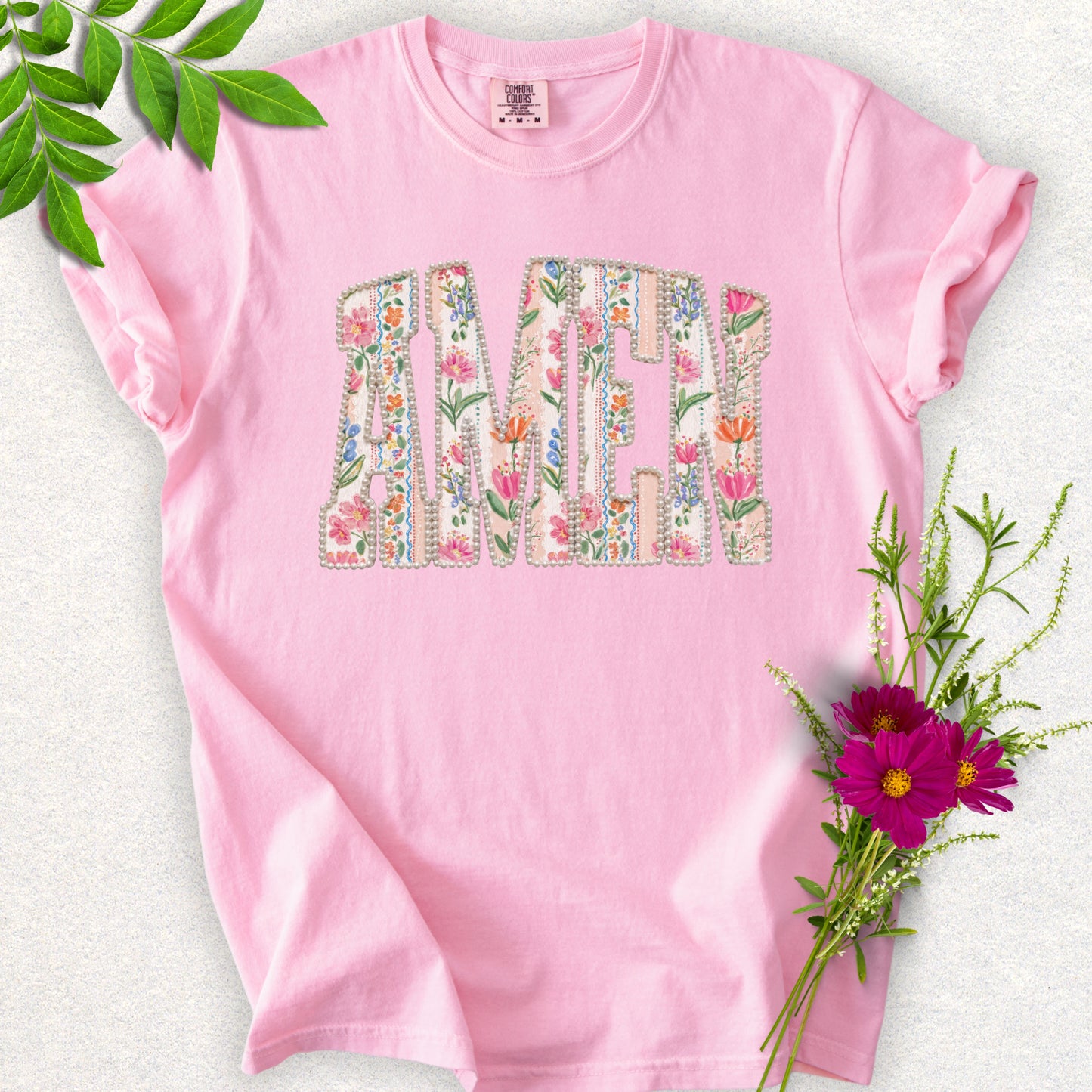 Faux Floral Patchwork AMEN Tee