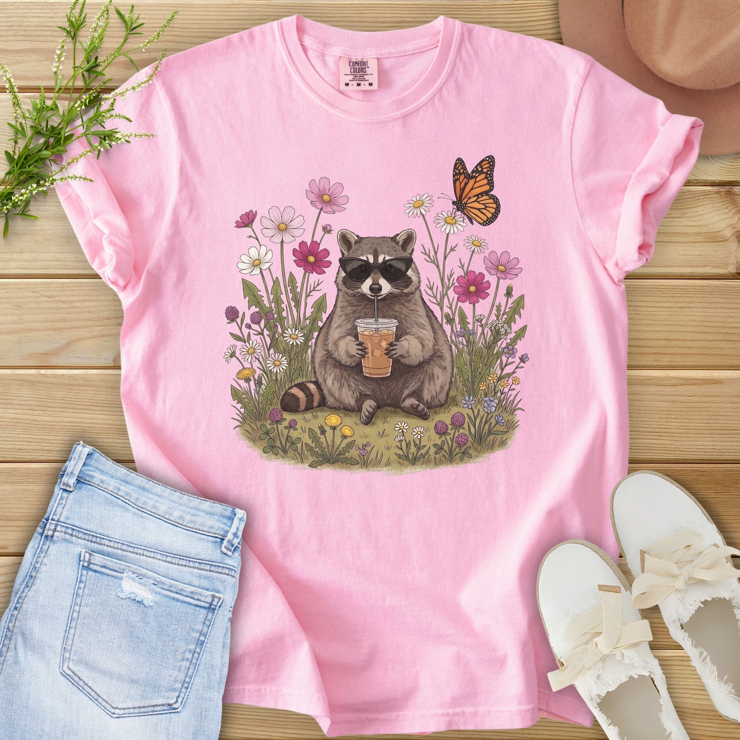 Iced Latte & Wildflowers Racoon Tee