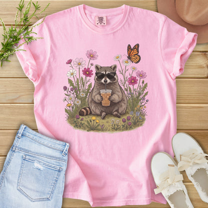 Iced Latte & Wildflowers Racoon Tee