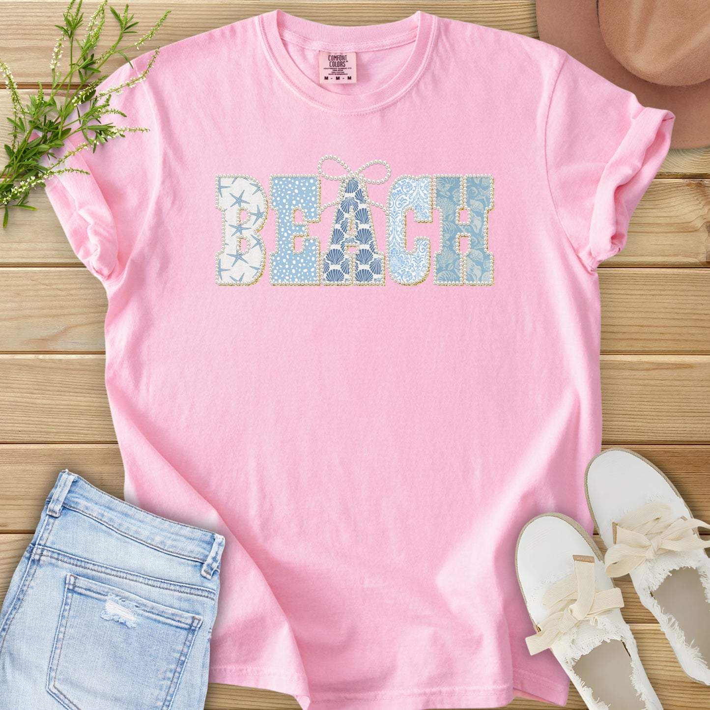 Faux Pearl Patch BEACH Tee