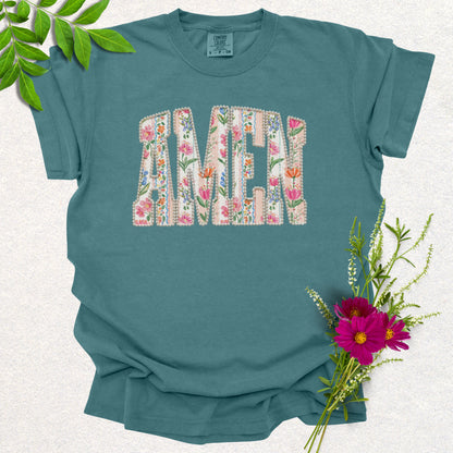 Faux Floral Patchwork AMEN Tee