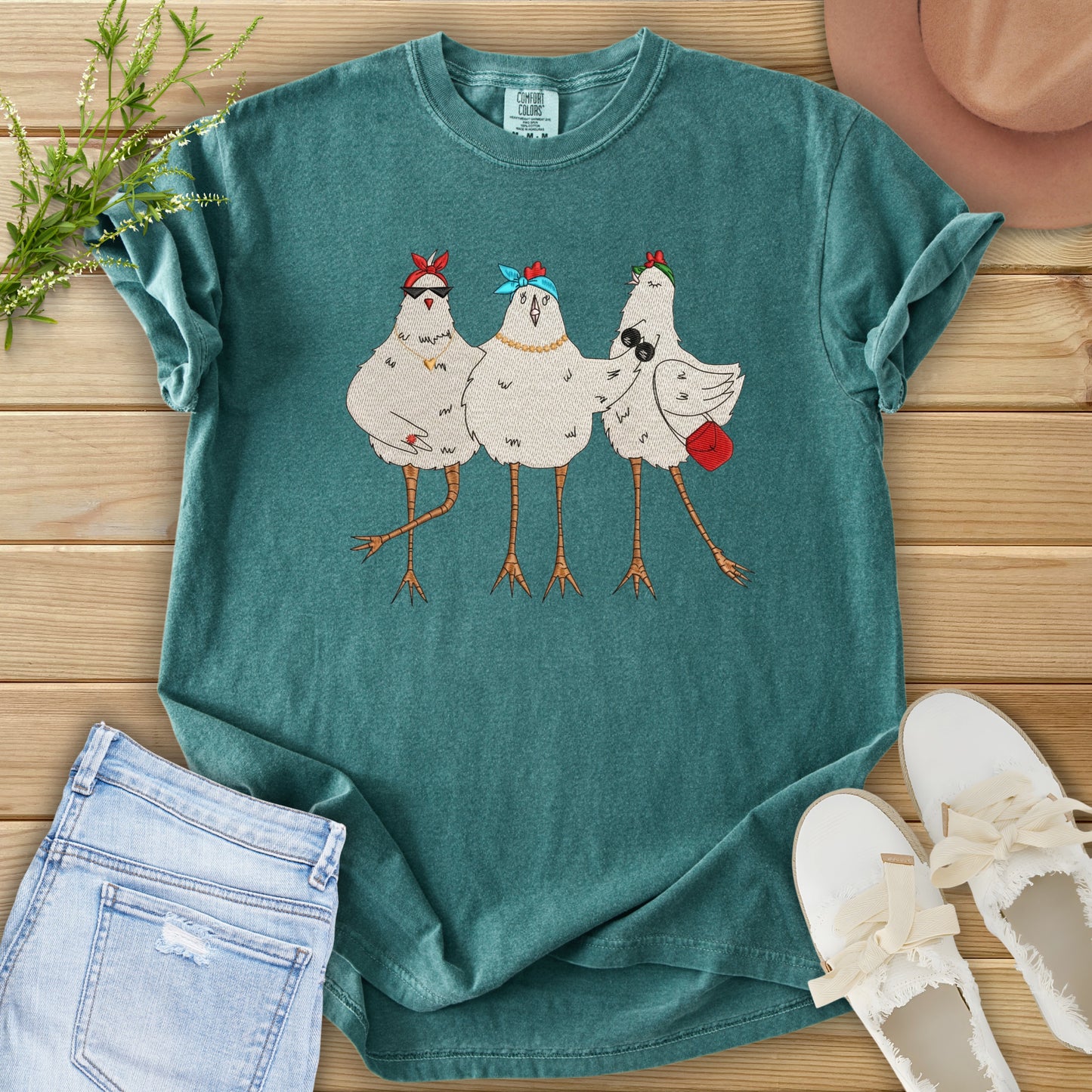 Faux Embroidery Chicken Gals Tee
