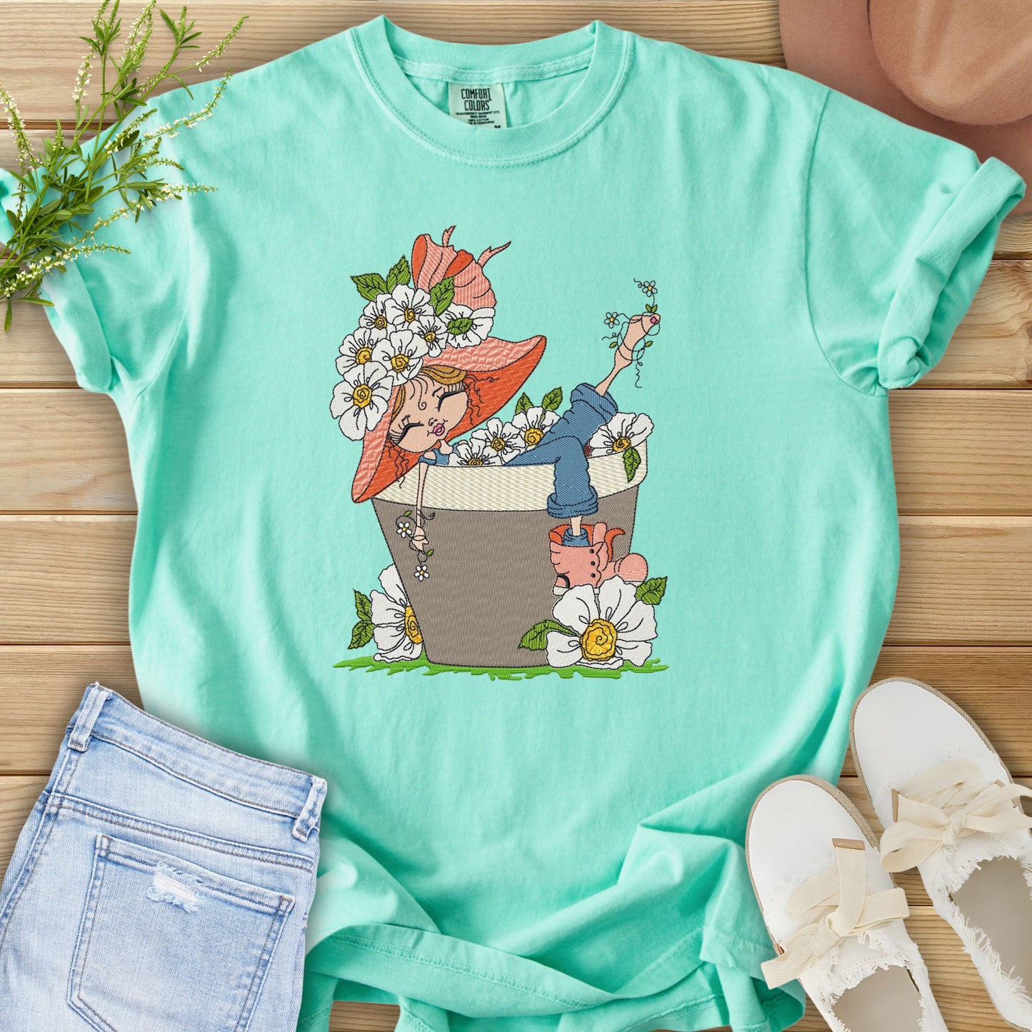 Faux Embroidery Life in Full Bloom Tee