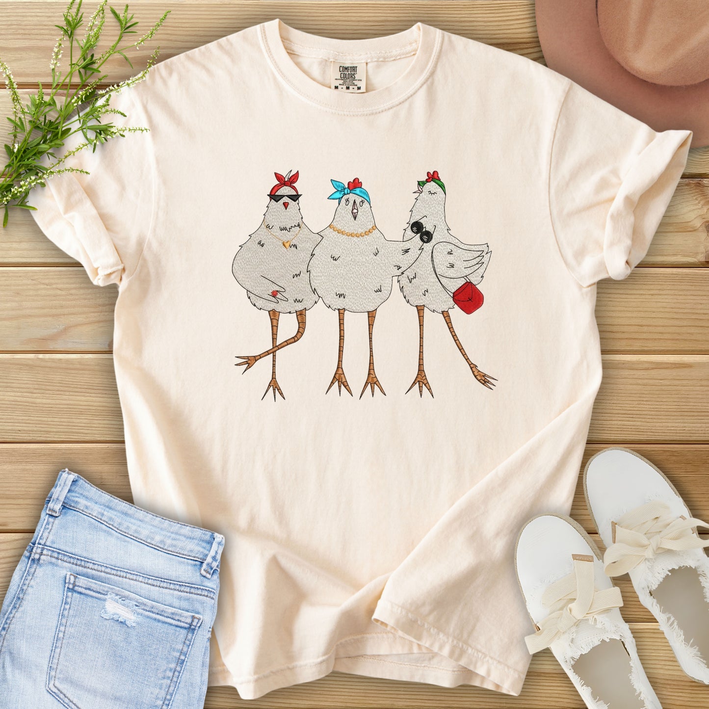 Faux Embroidery Chicken Gals Tee