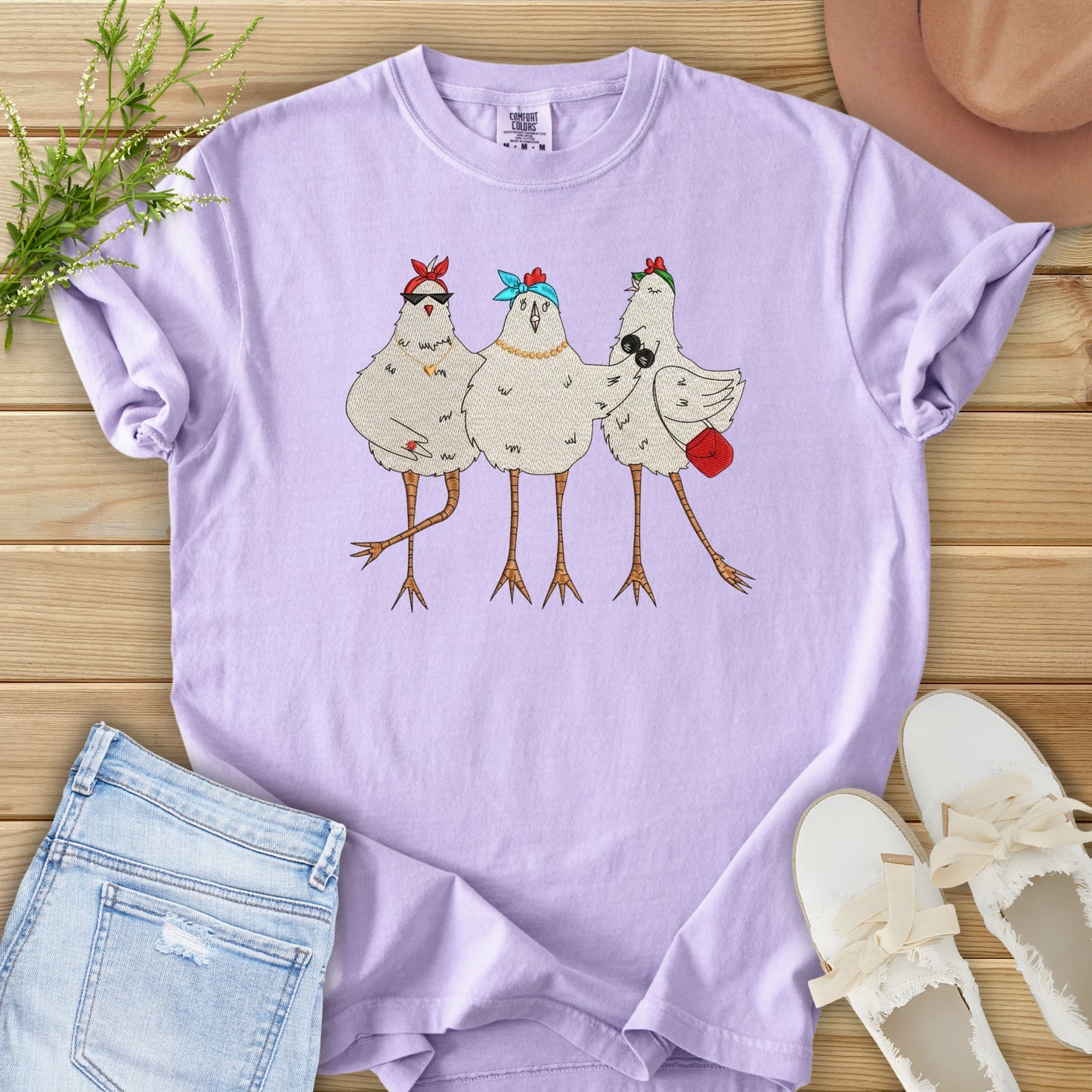 Faux Embroidery Chicken Gals Tee