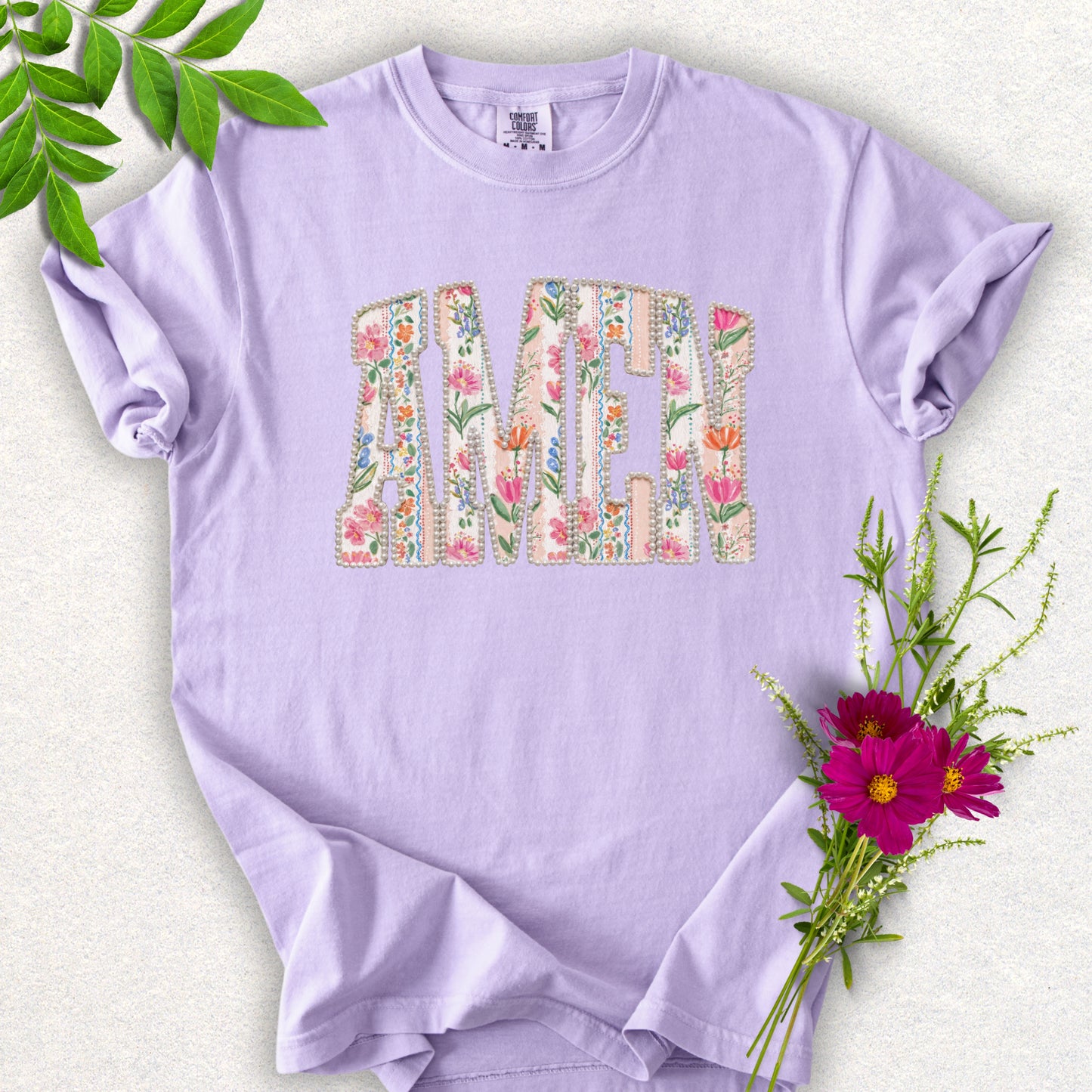 Faux Floral Patchwork AMEN Tee