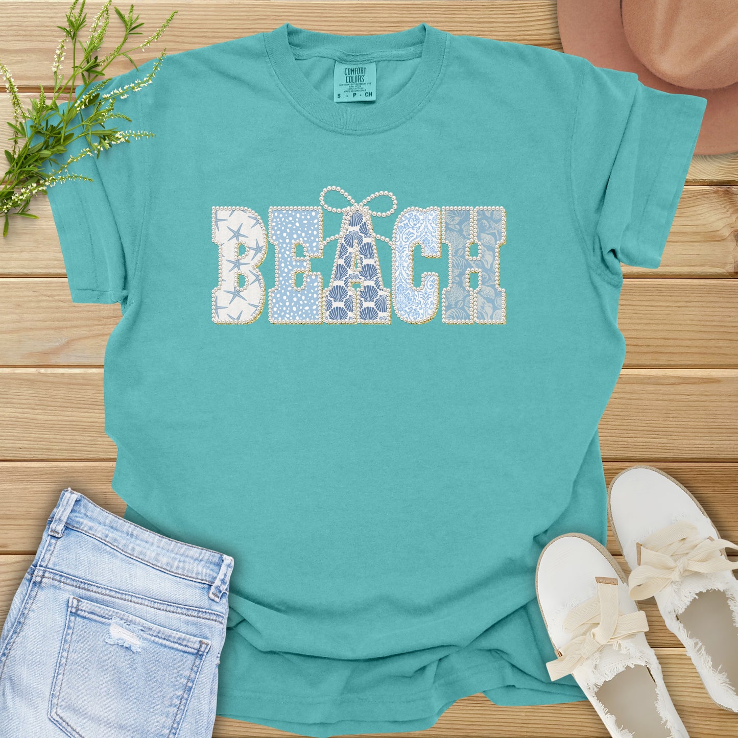 Faux Pearl Patch BEACH Tee