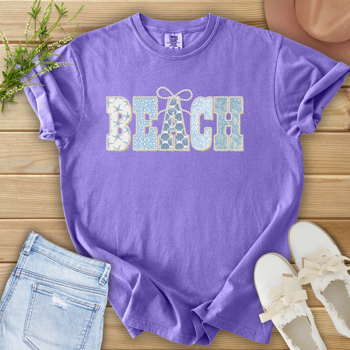 Faux Pearl Patch BEACH Tee