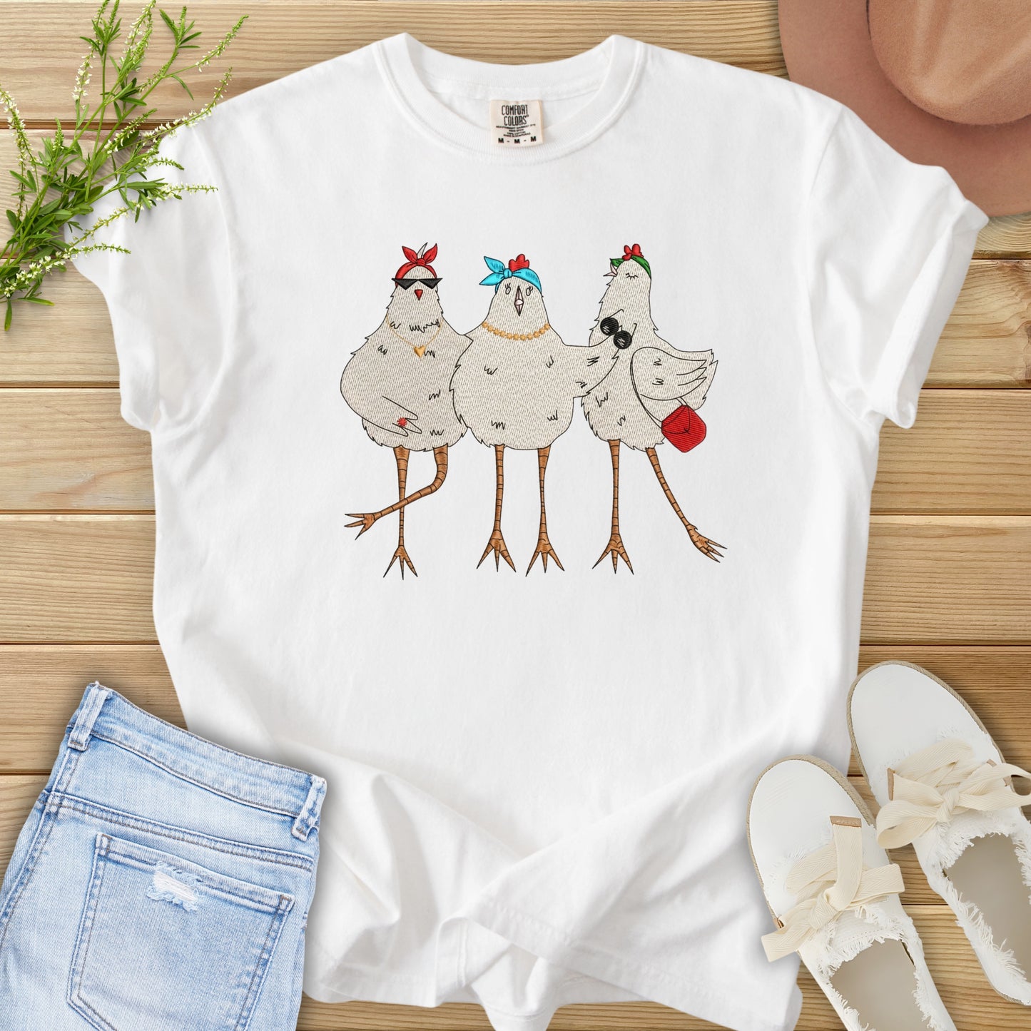Faux Embroidery Chicken Gals Tee