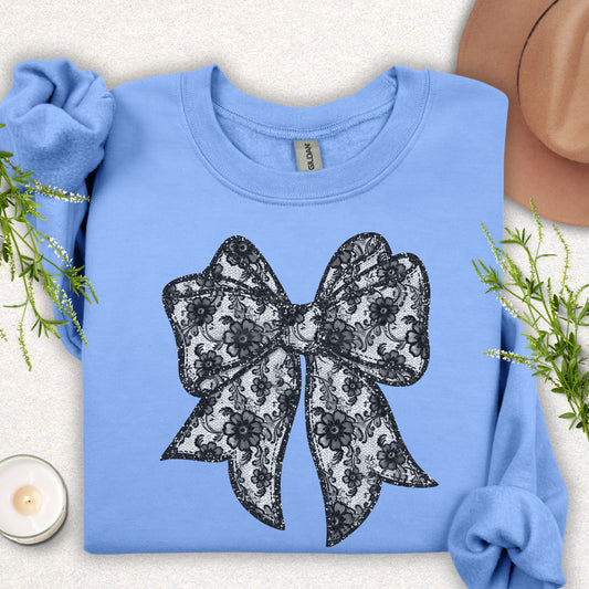 SPARKLY Faux Lace Bow Sweatshirt
