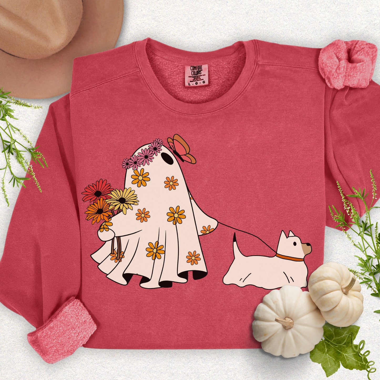 Whimsical Floral Ghost & Dog Lightweight Sweatshirt