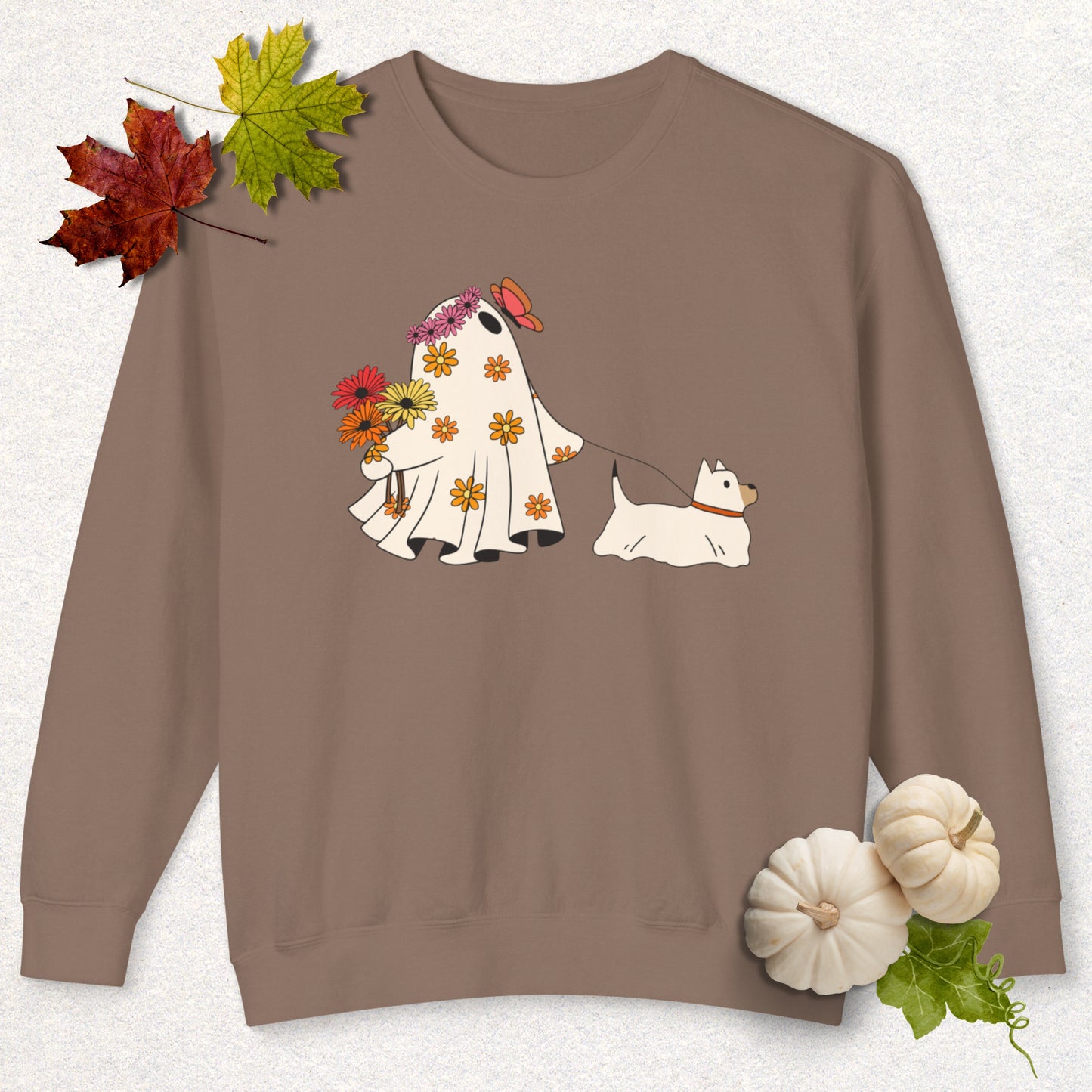 Whimsical Floral Ghost & Dog Lightweight Sweatshirt