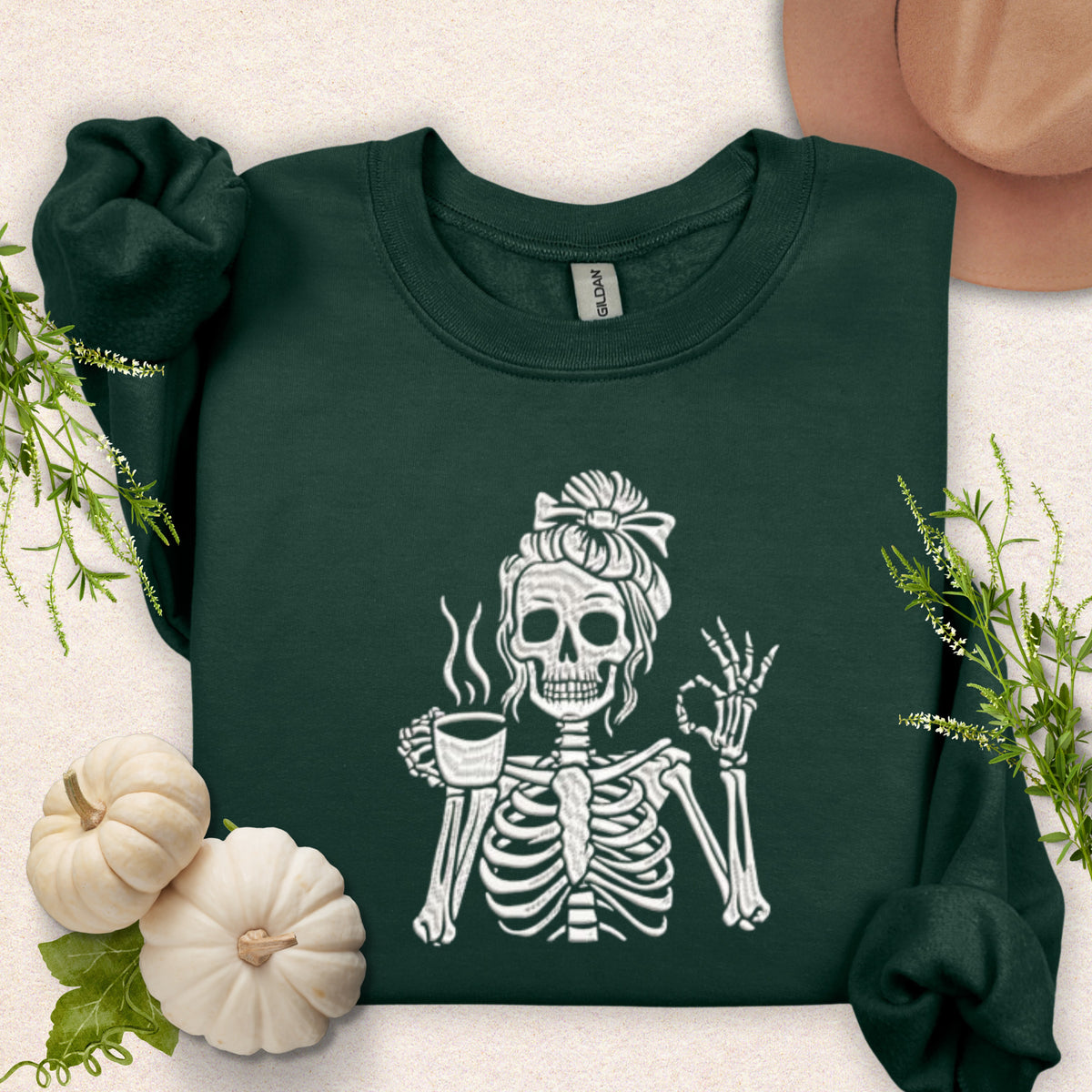 Embroidered Caffeinated & Unbothered Skeleton Sweatshirt