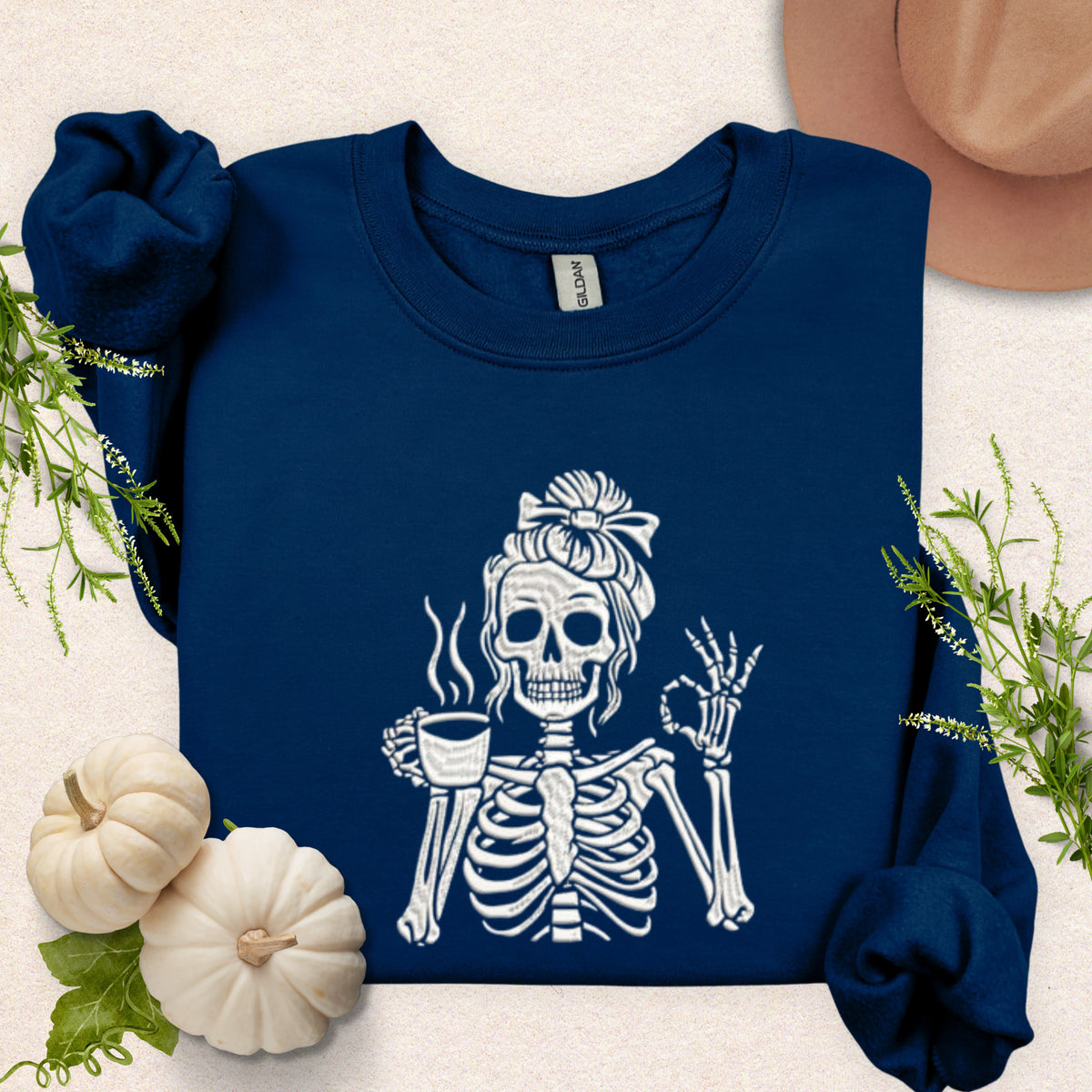 Embroidered Caffeinated & Unbothered Skeleton Sweatshirt
