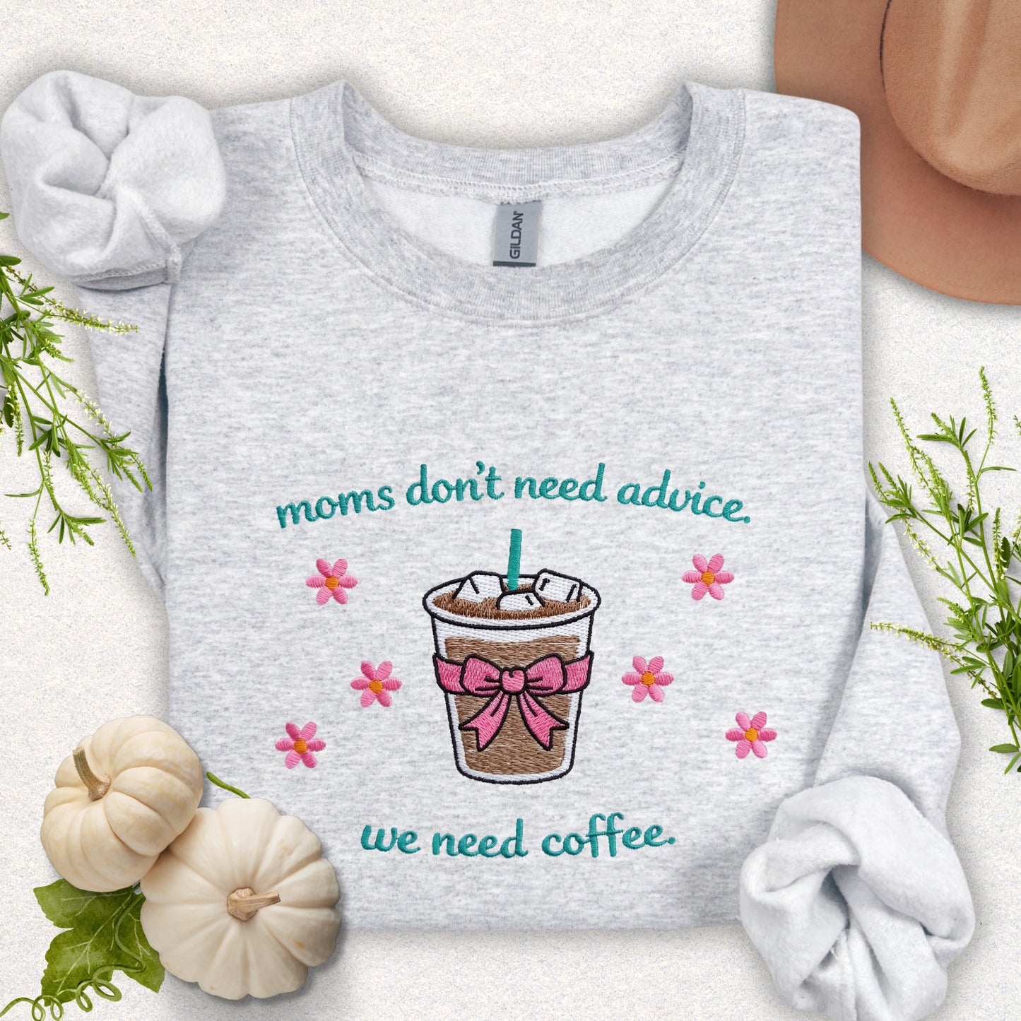 Embroidered Moms Need Coffee Sweatshirt