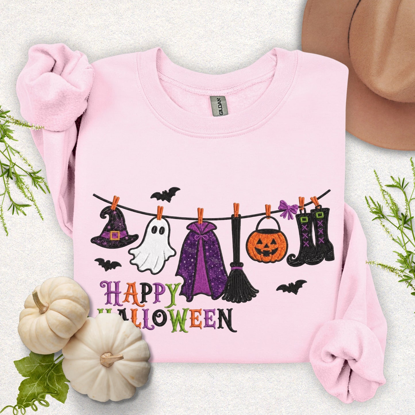 Faux Embroidery Hung Up on Halloween Sweatshirt