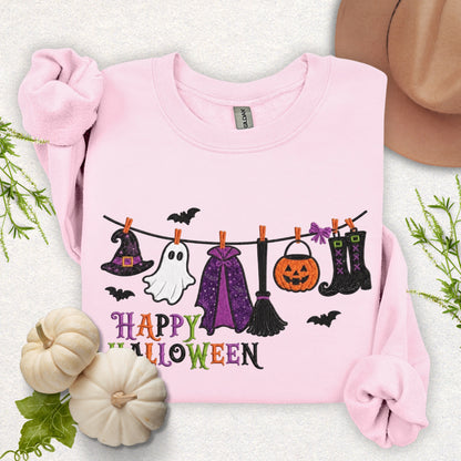 Faux Embroidery Hung Up on Halloween Sweatshirt