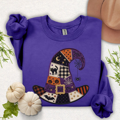 Faux Embroidery Witchy Hat Sweatshirt