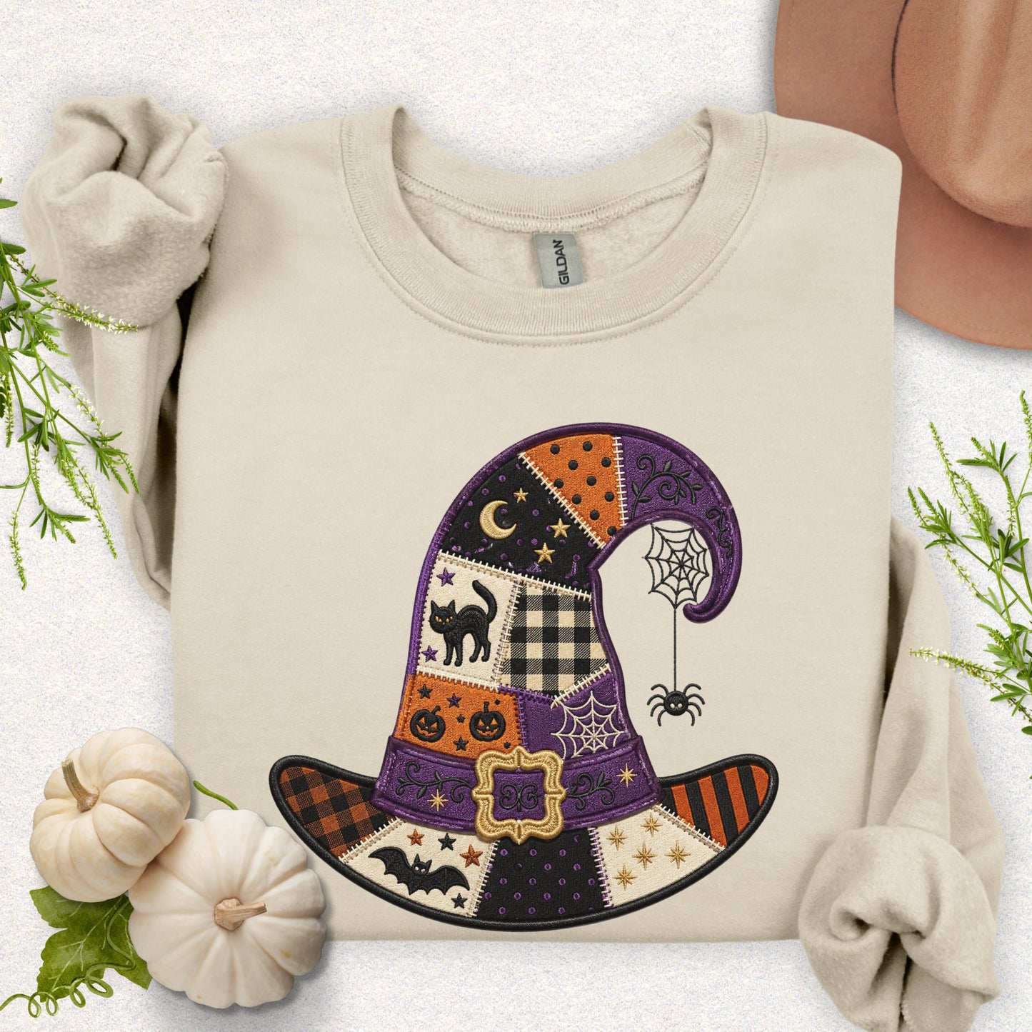 Faux Embroidery Witchy Hat Sweatshirt