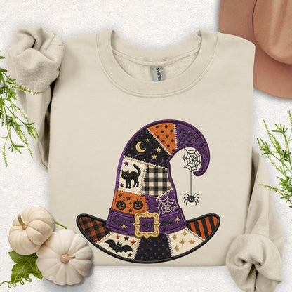 Faux Embroidery Witchy Hat Sweatshirt