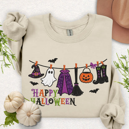 Faux Embroidery Hung Up on Halloween Sweatshirt