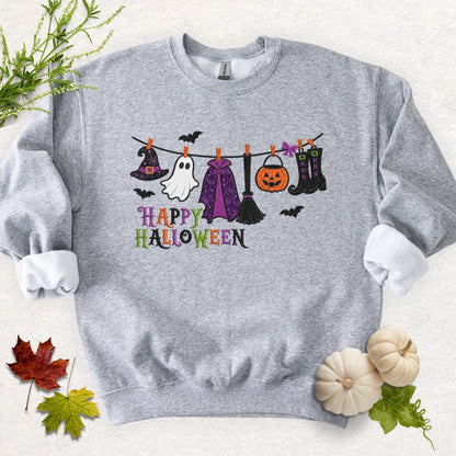 Faux Embroidery Hung Up on Halloween Sweatshirt