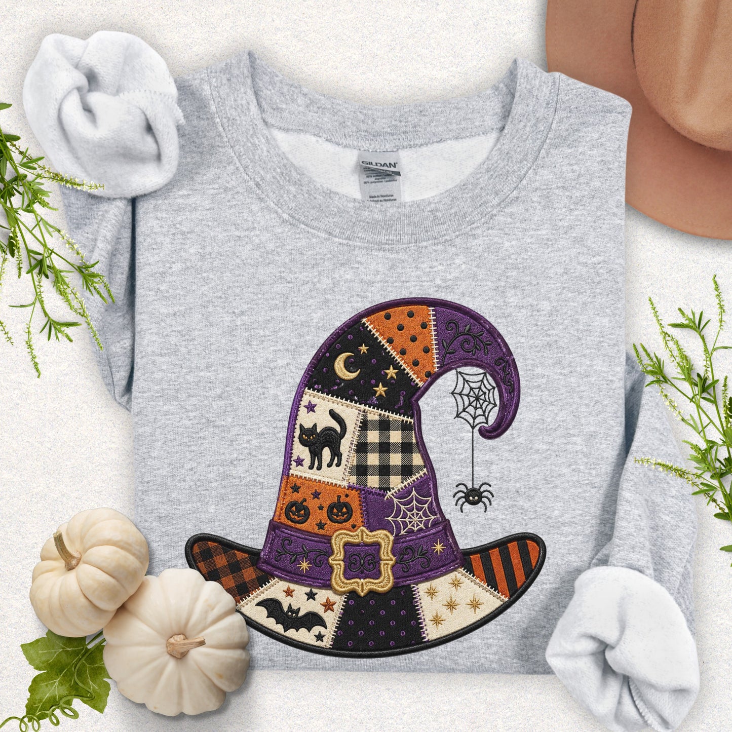 Faux Embroidery Witchy Hat Sweatshirt