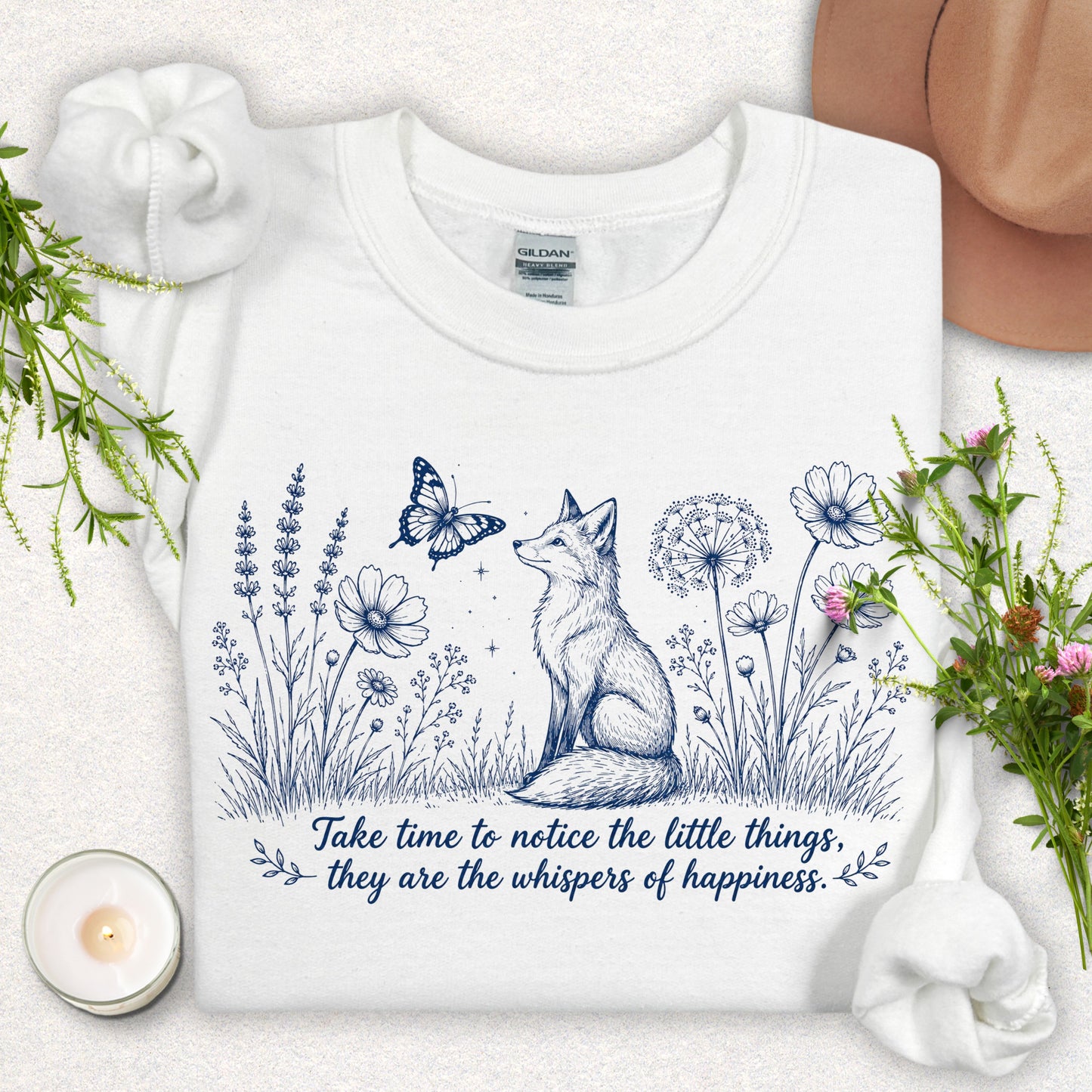 Whispers of Happiness Sweatshirt with Sleeve Message
