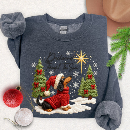 Faux Yarn Dachsund Through the Snow Sweatshirt