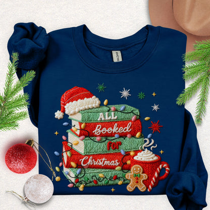 Faux Embroidery All Booked for Christmas Sweatshirt