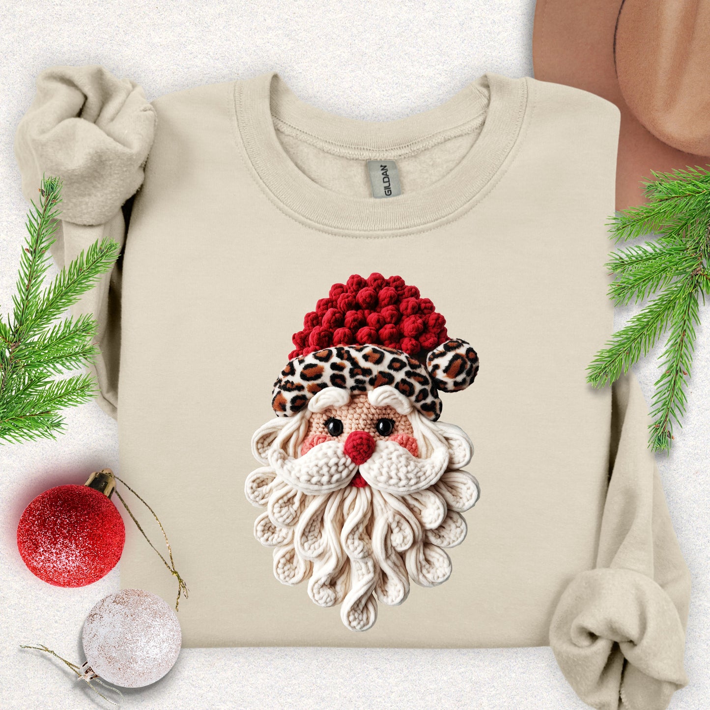 Faux Yarn Cozy Red Knit Hat Christmas Sweatshirt