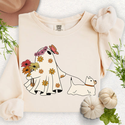 Whimsical Floral Ghost & Dog Lightweight Sweatshirt