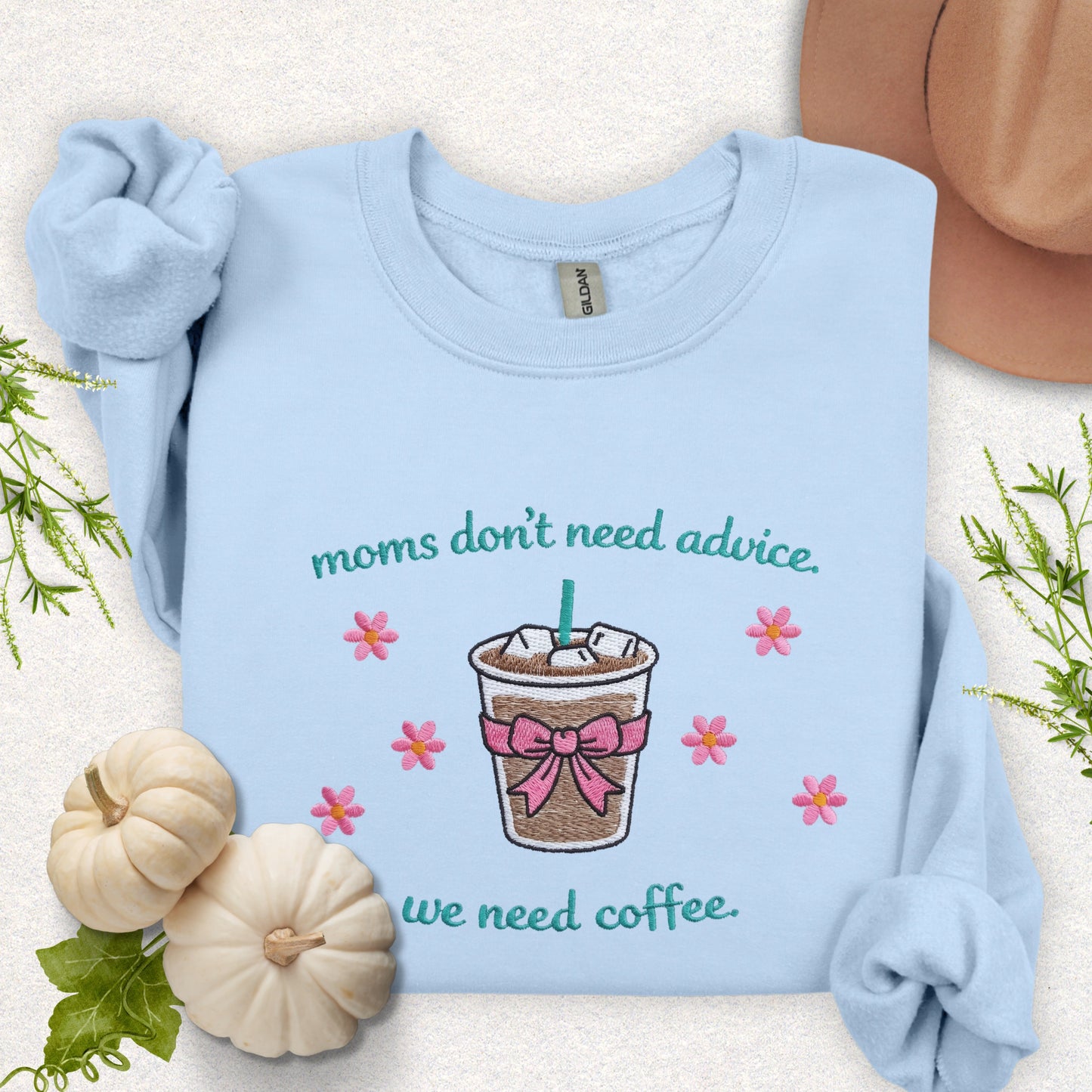 Embroidered Moms Need Coffee Sweatshirt