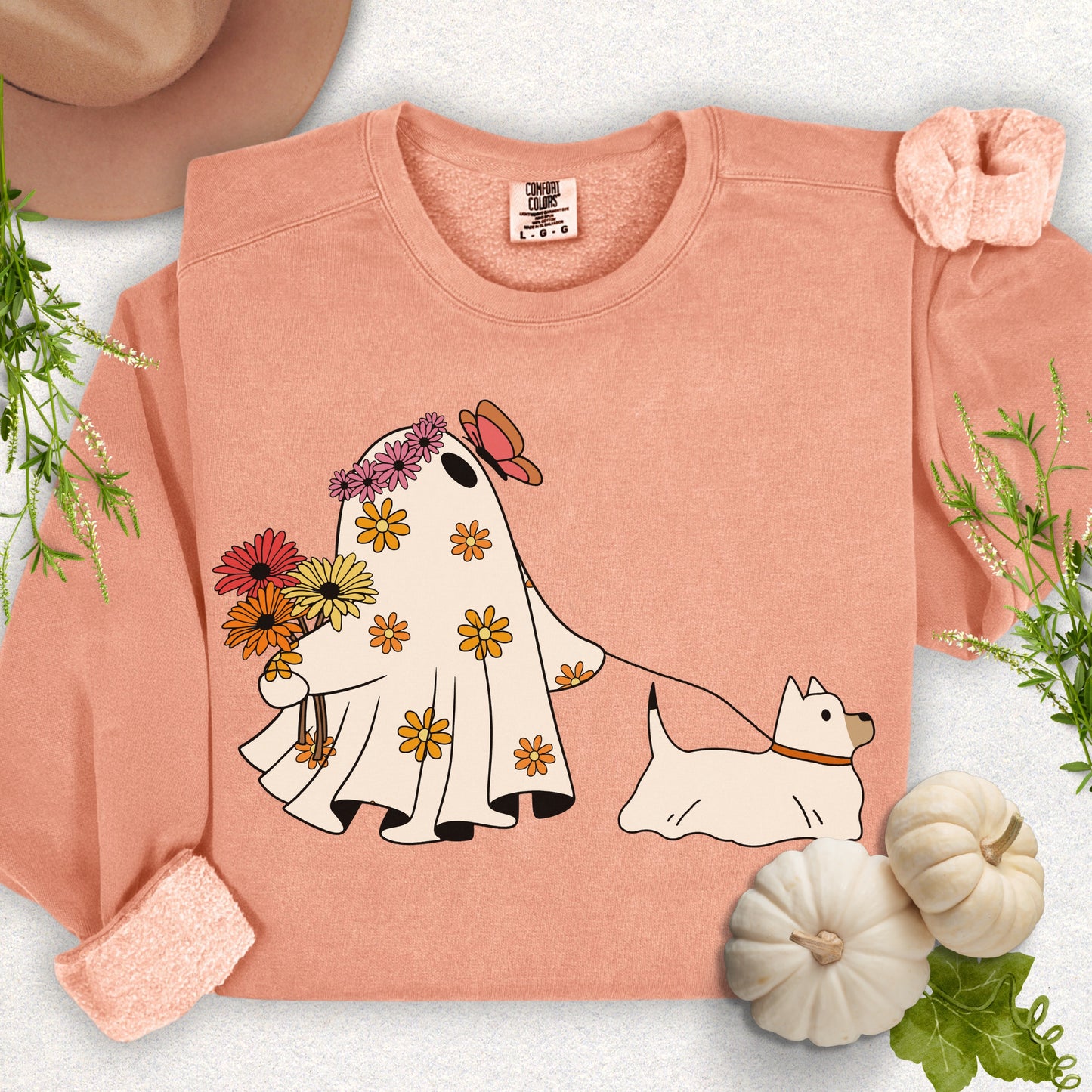Whimsical Floral Ghost & Dog Lightweight Sweatshirt