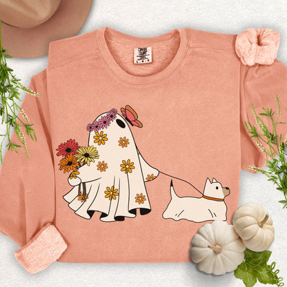 Whimsical Floral Ghost & Dog Lightweight Sweatshirt